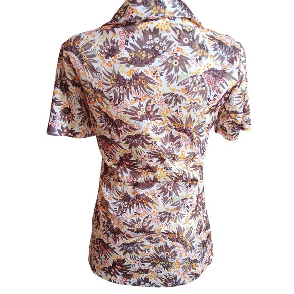 Vintage Women's Small Top Blouse 1970s Disco Peacock Feathers Print Stretch Mom - Picture 5 of 6